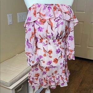 Lost + Wander Pink Floral Off-Shoulder Midi Dress